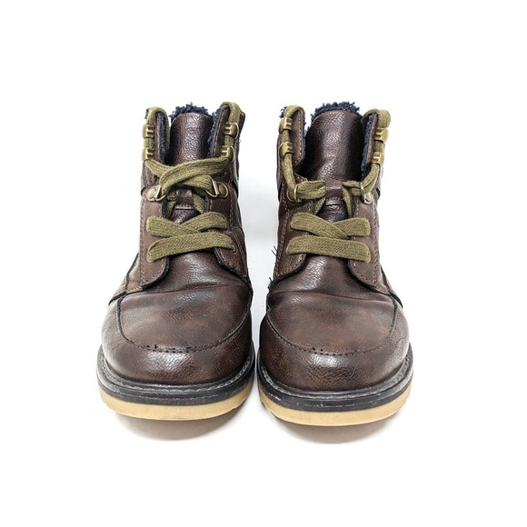 Cat & Jack Shoes Youth Boys 2 Kory Faux Brown Leather Ankle Boots Lace Up - Picture 5 of 8